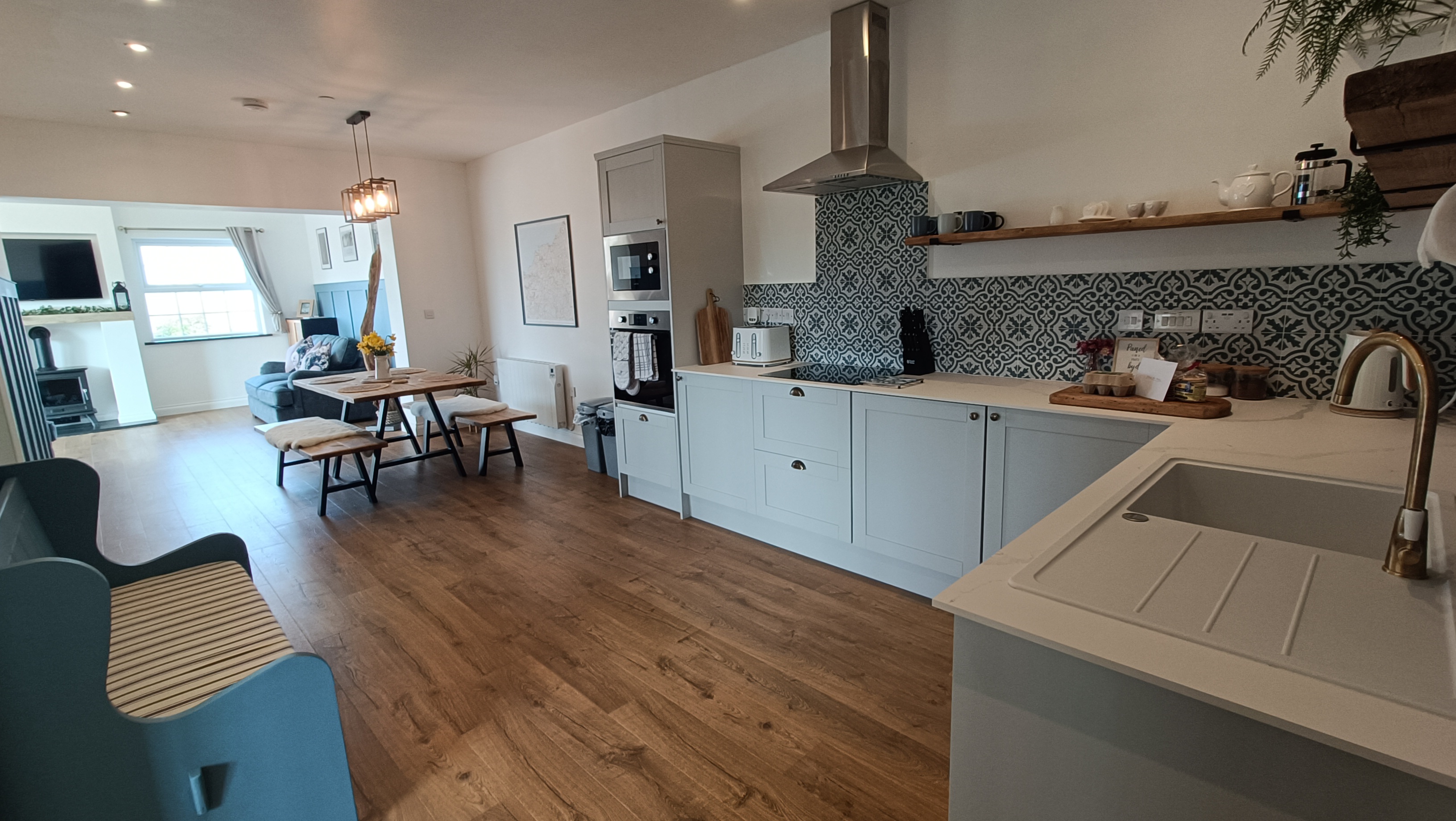 Open-plan kitchen, dining & living space